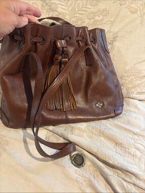 Patricia Nash Brown Leather Tassel Drawstring Shoulder Bag